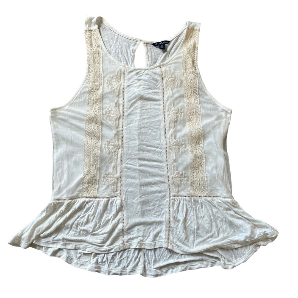 NWT American Eagle Outfitters Sleeveless Blouse W/ Lace Crochet Trim - Sz Large - Picture 2 of 8